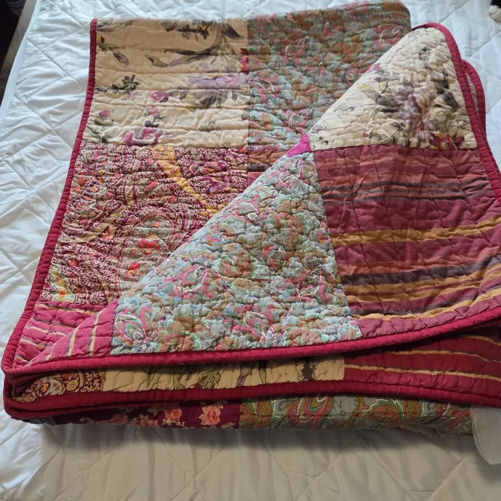 Pottery Barn Georgia King Quilt 100% Cotton Patchwork Cottagecore Shabby Chic